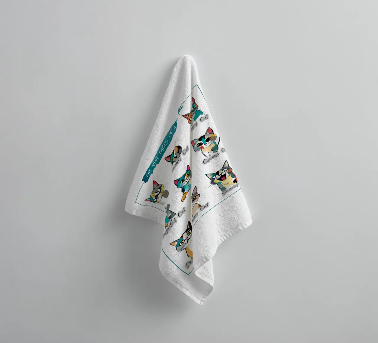 The Nine Faces of a Cat towel by xotiko