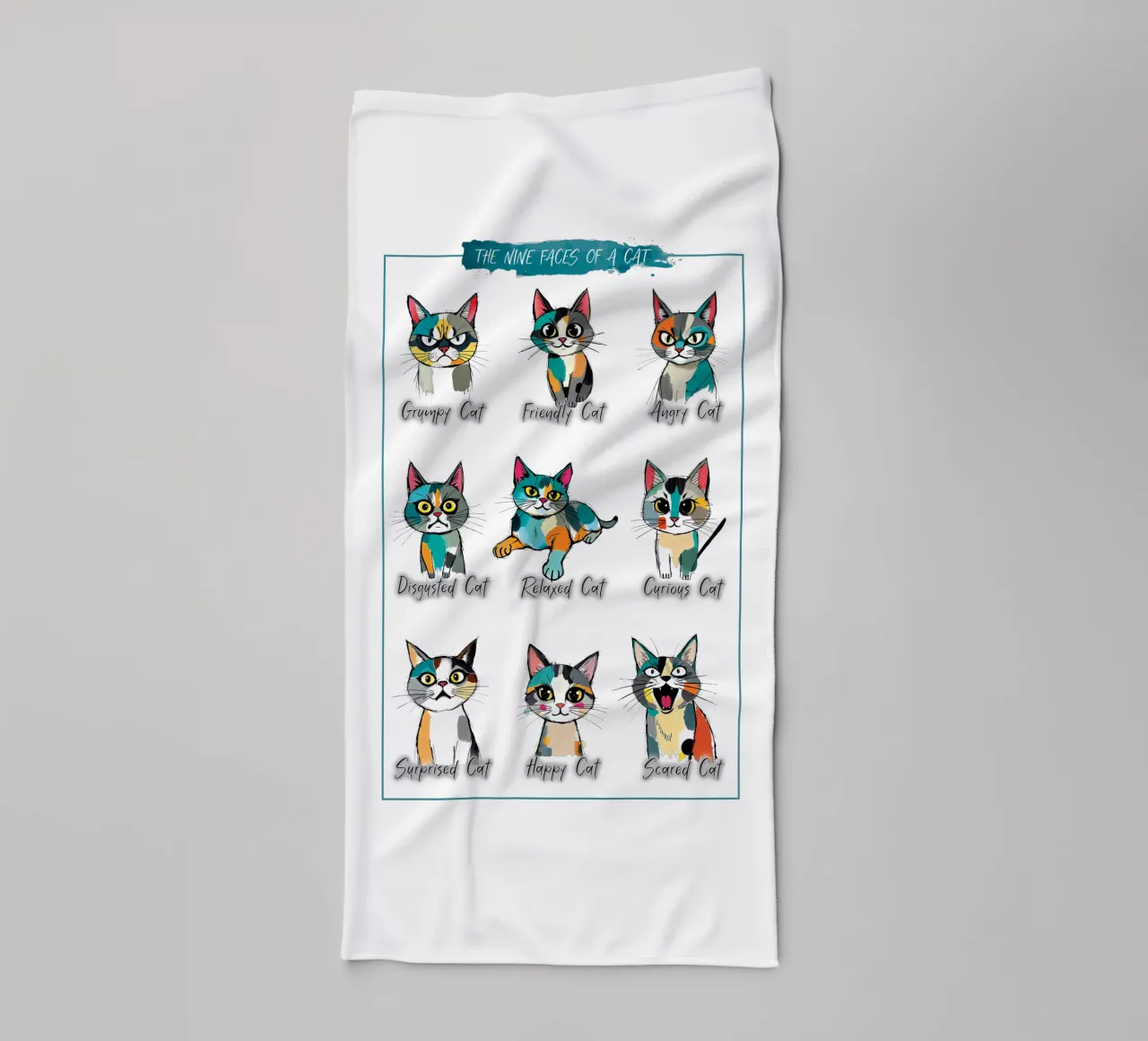 The Nine Faces of a Cat towel by xotiko