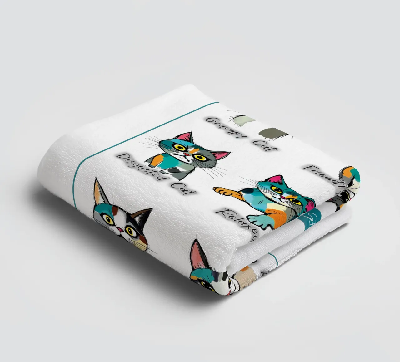 The Nine Faces of a Cat towel by xotiko