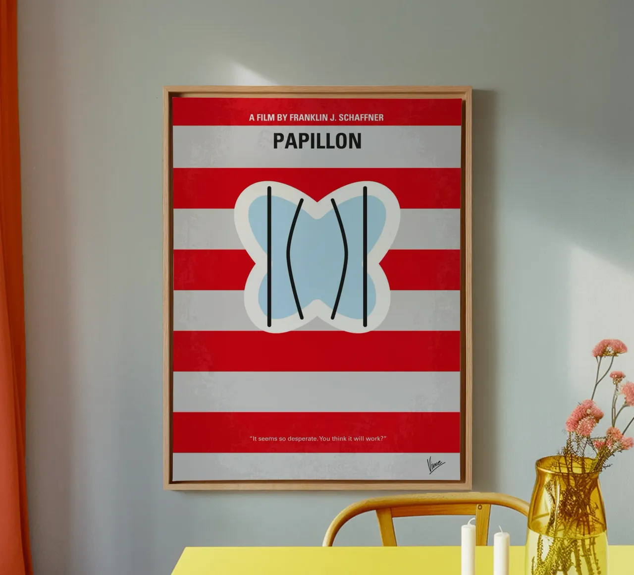 No098 My Papillon minimal movie poster canvas with Floater frame by Chungkong