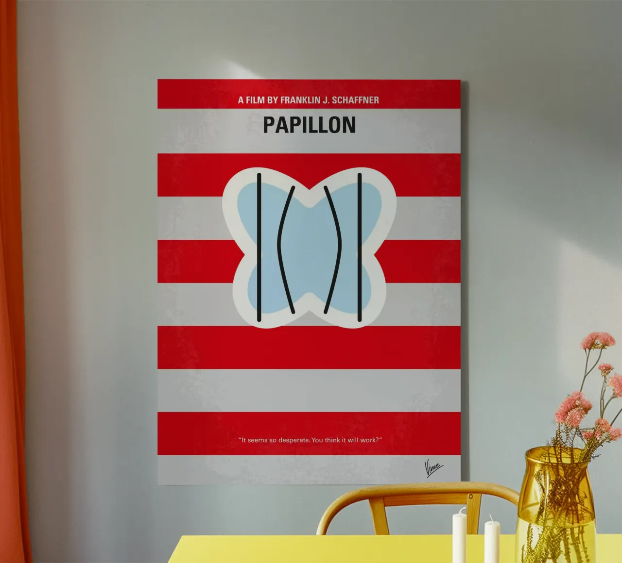 No098 My Papillon minimal movie poster canvas with Floater frame by Chungkong