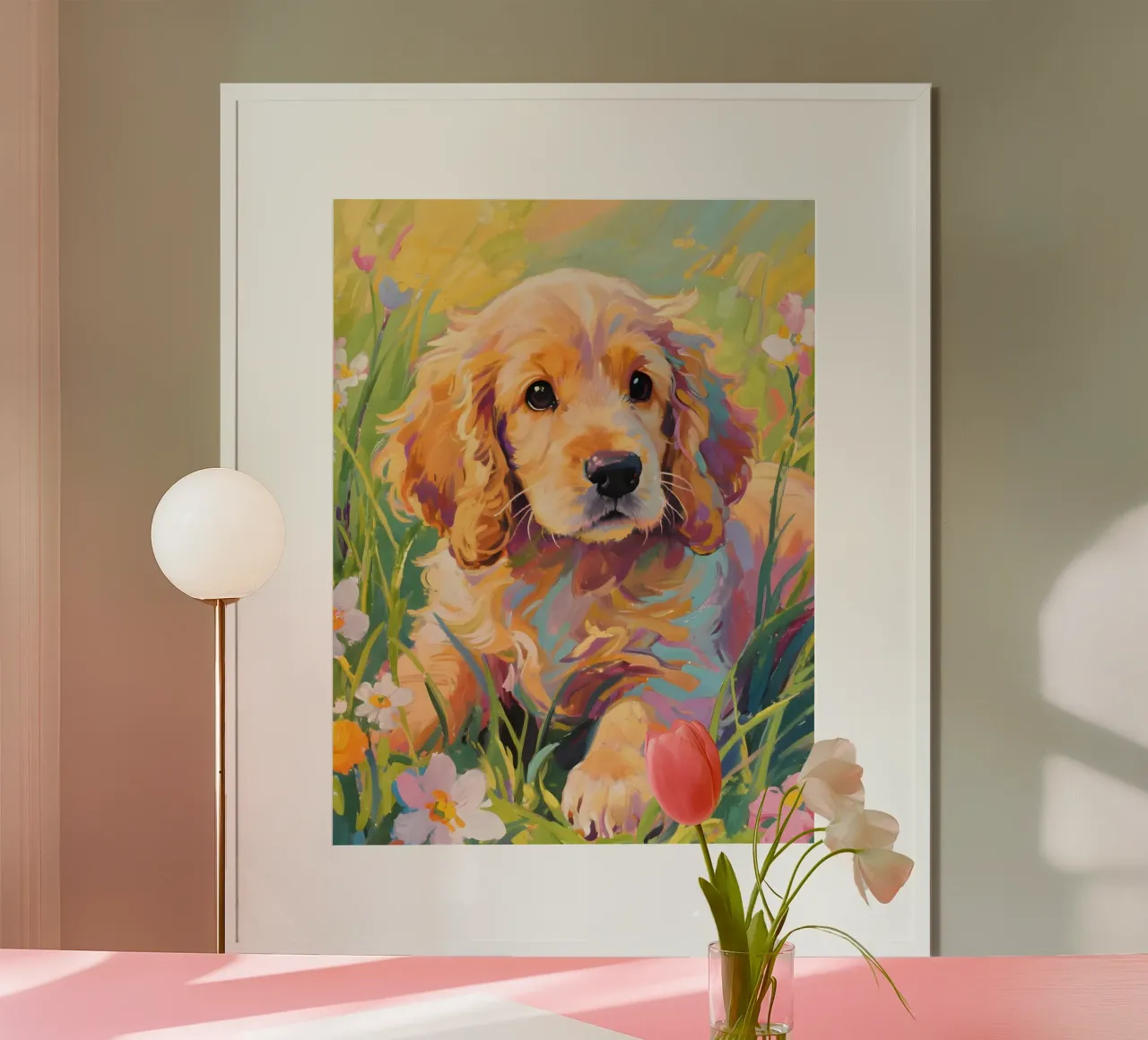 🐾 Cocker Spaniel (biondo)🌷Springtime Snouts poster da Trinkets pAIntings