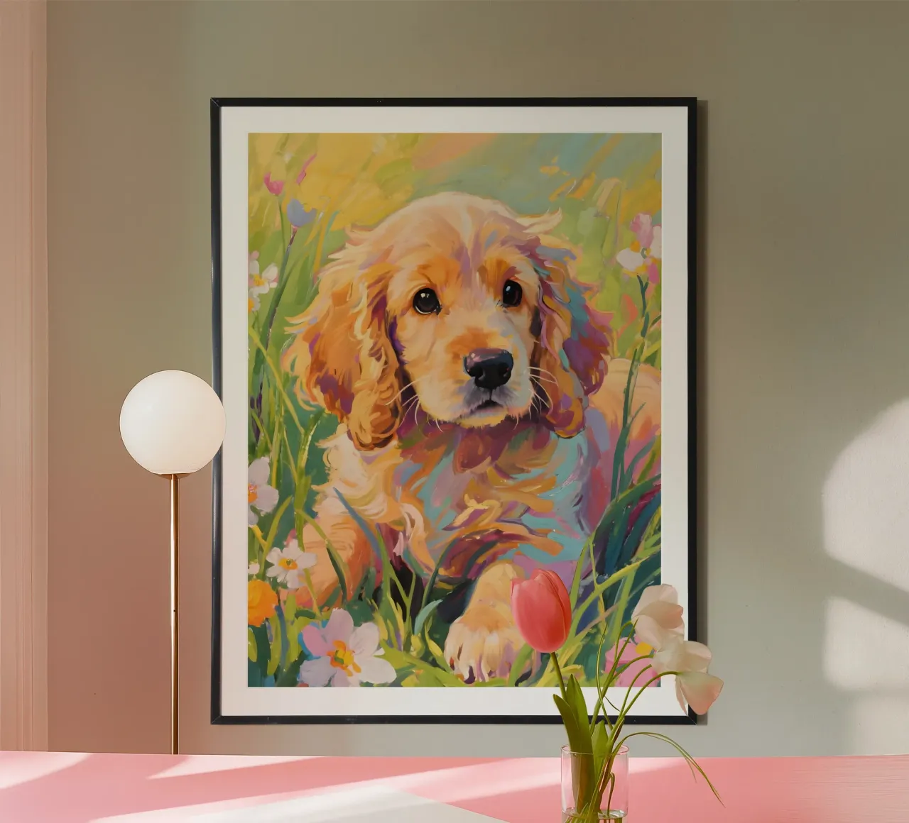 🐾 Cocker Spaniel (biondo)🌷Springtime Snouts poster da Trinkets pAIntings