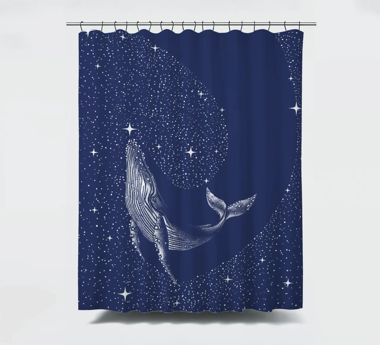 starry whale shower curtain by aliriza cakir