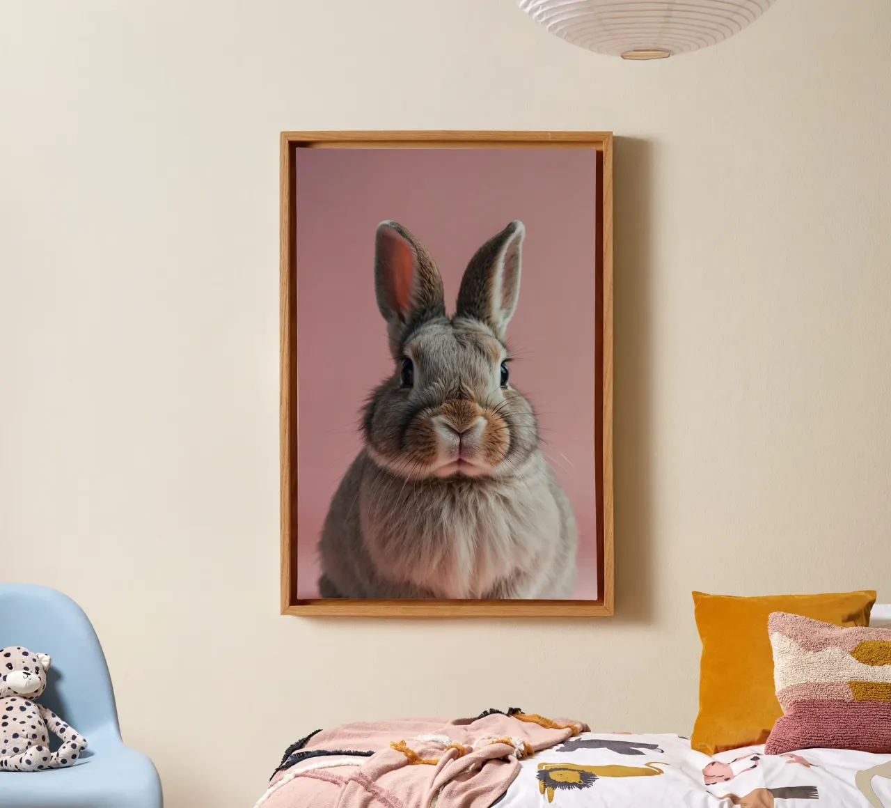 Cute rabbit with pink background | Work 26 canvas by Paws & Portraits