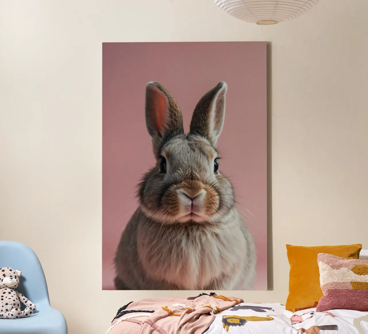 Cute rabbit with pink background | Work 26 canvas by Paws & Portraits
