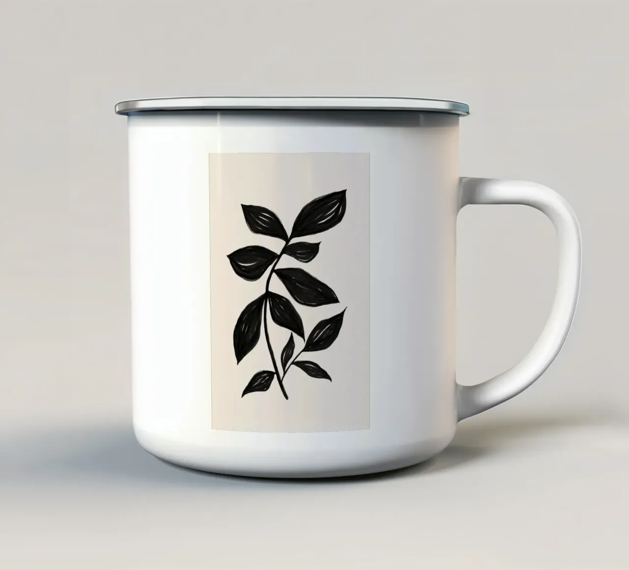 Stampa botanica nera minimalista - Studio di foglie 2 tazza in smalto da kookiepixel