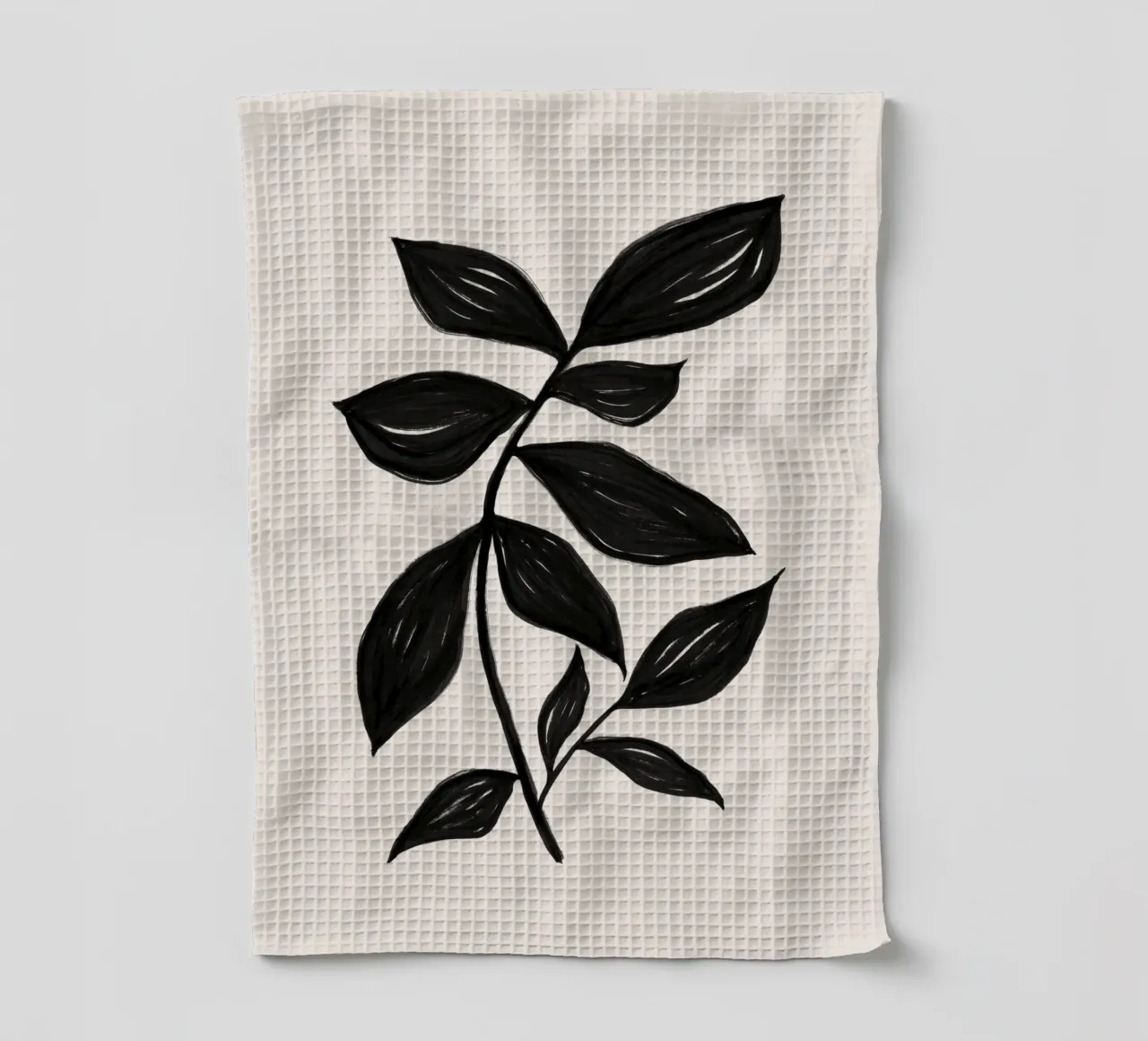 Minimalistische zwarte botanische kunstdruk - Leaf Study 2 theedoek van kookiepixel