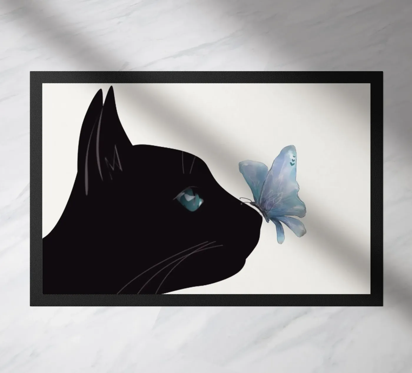 Cat and Butterfly Fußmatte von Nadjaa