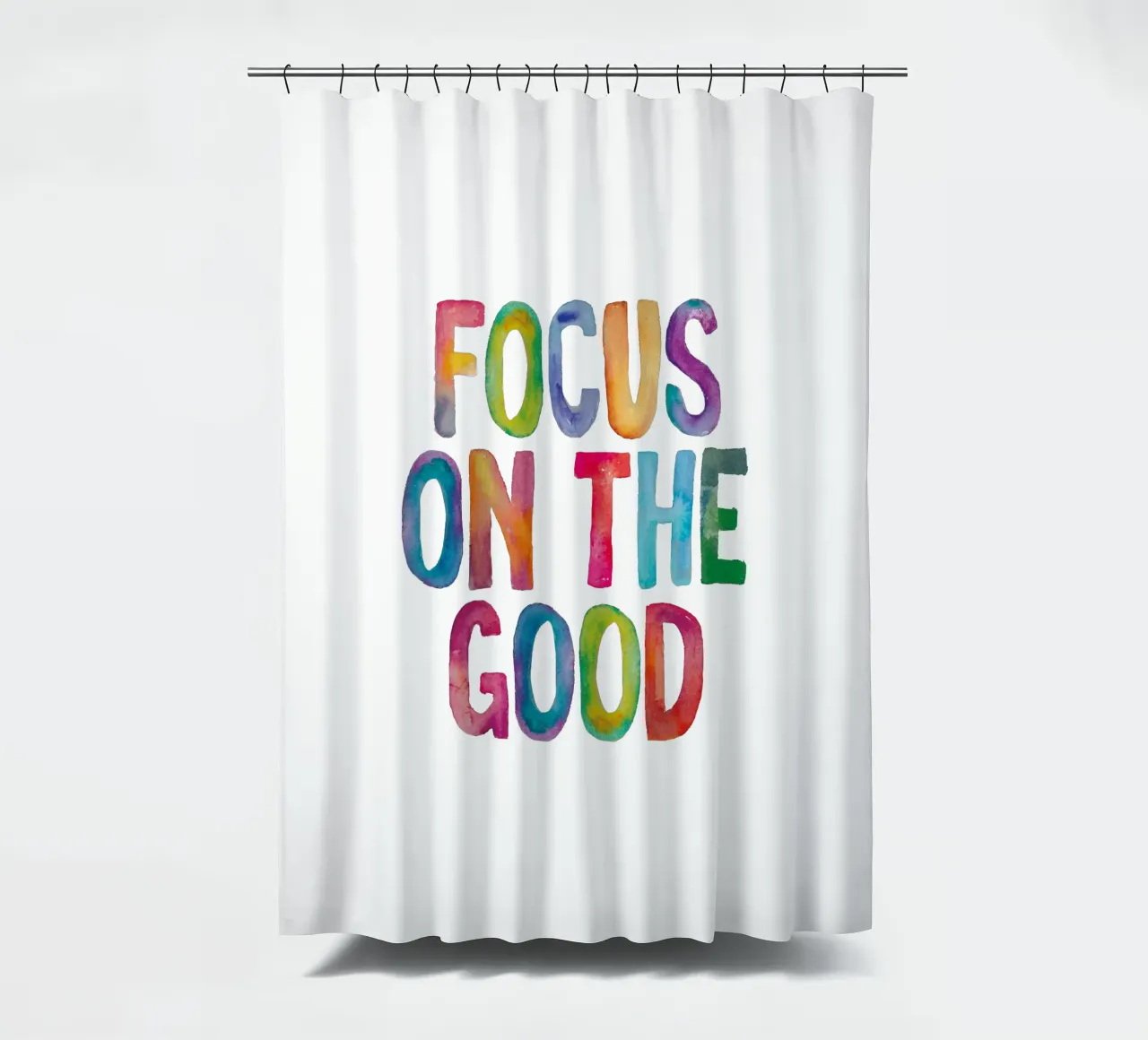 Focus on the Good Rainbow Typography Design shower curtain by THE MOTIVATED TYPE
