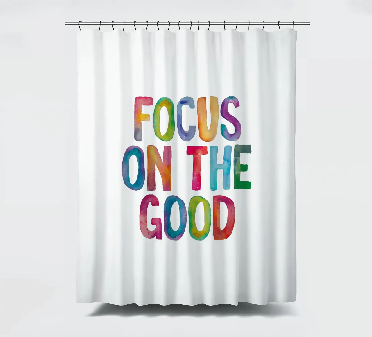 Focus on the Good Rainbow Typography Design shower curtain by THE MOTIVATED TYPE
