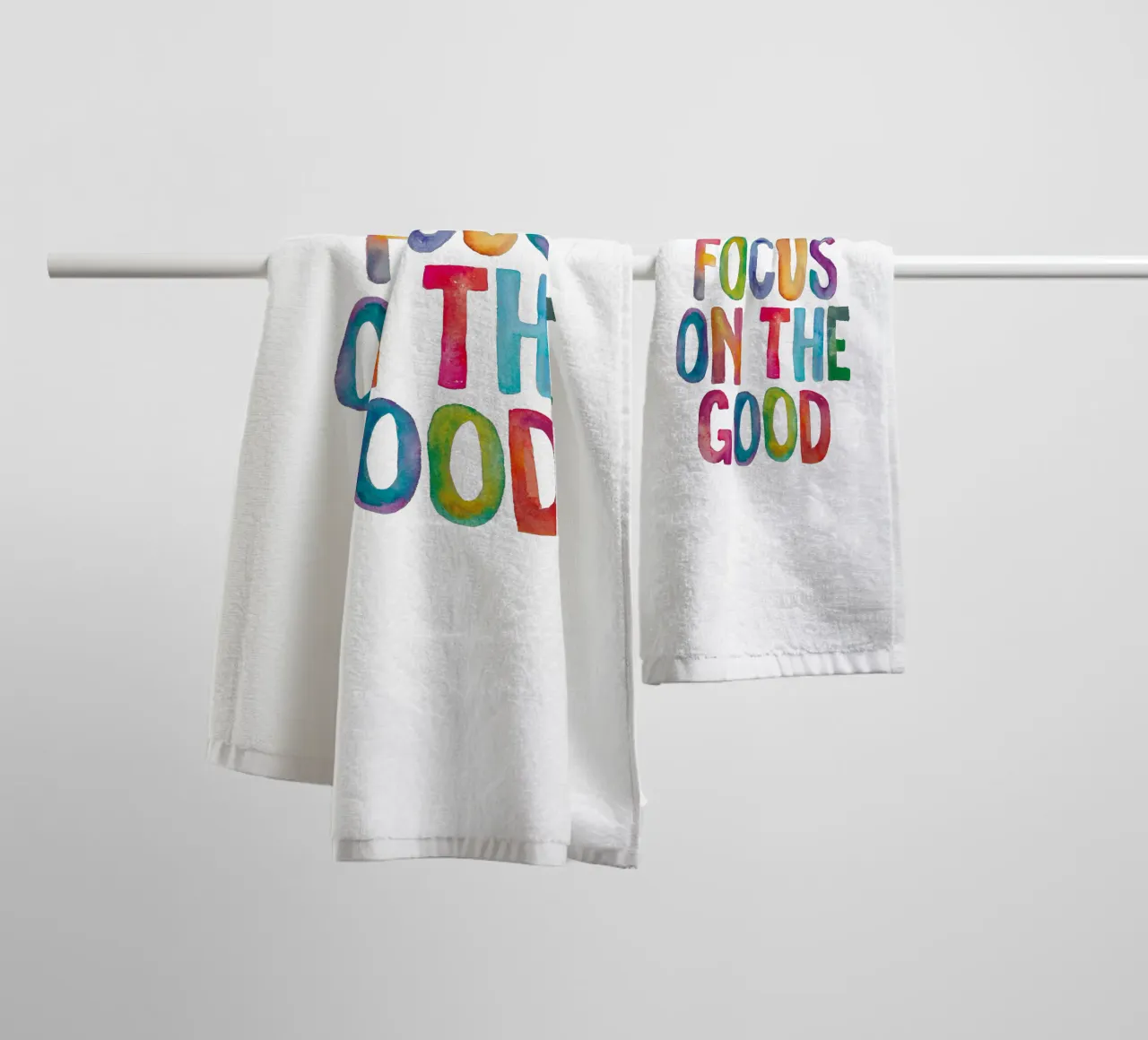 Focus on the Good Rainbow Typography Design towel by THE MOTIVATED TYPE