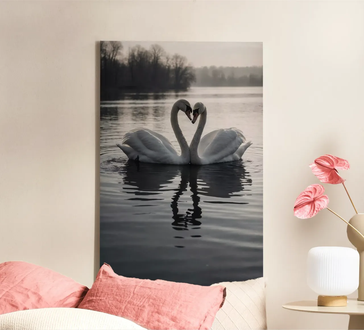 Cigni in perfetta armonia | Werk 2 | Limited tela con Cornice a cassetta da Paws & Portraits