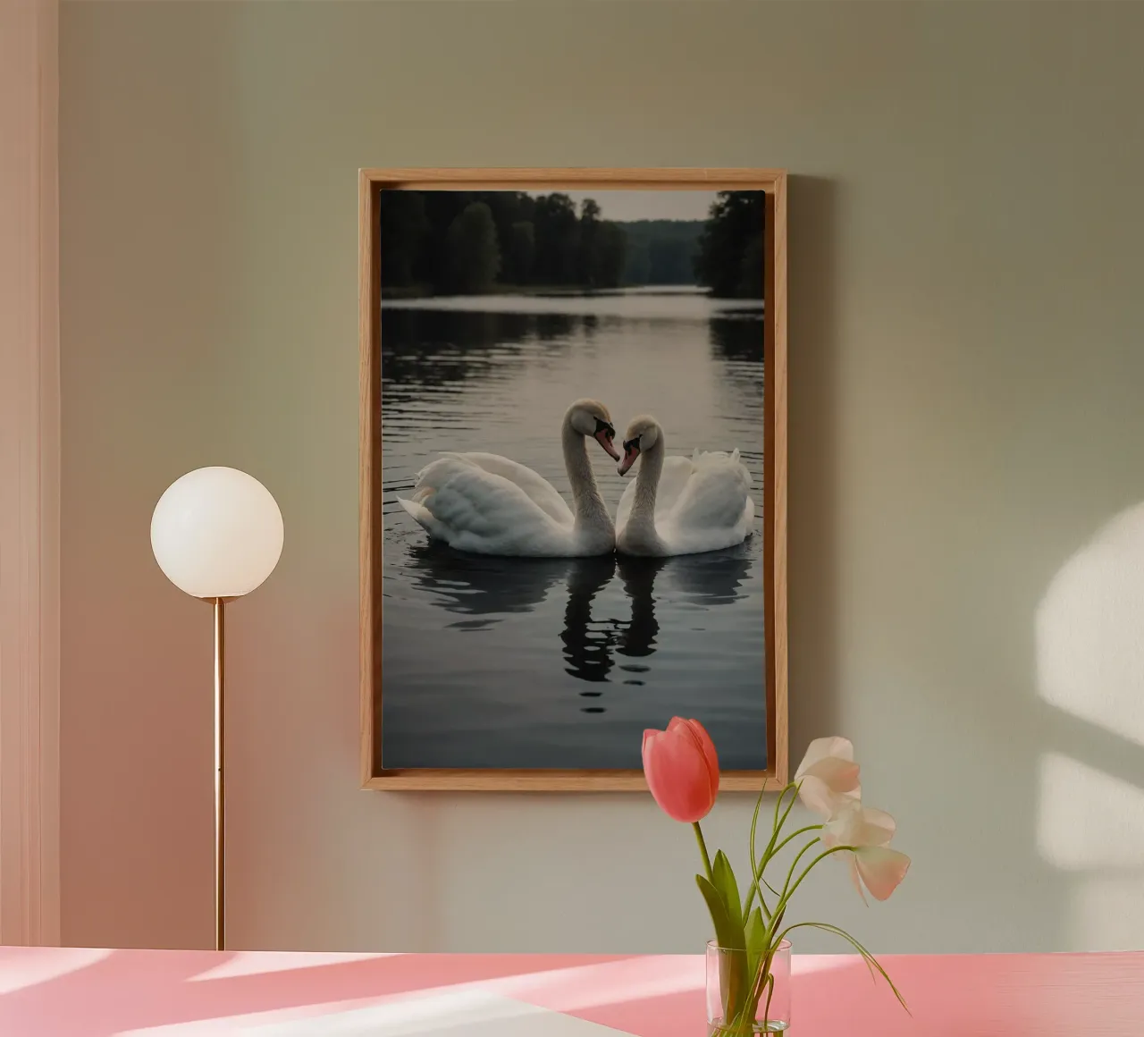 Zwanen in solidariteit op het meer | Werk 3 | Beperkt canvas van Paws & Portraits