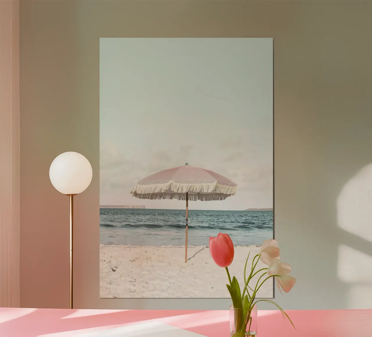 Pink Umbrella poster con telaio in alluminio da Kathrin Pienaar