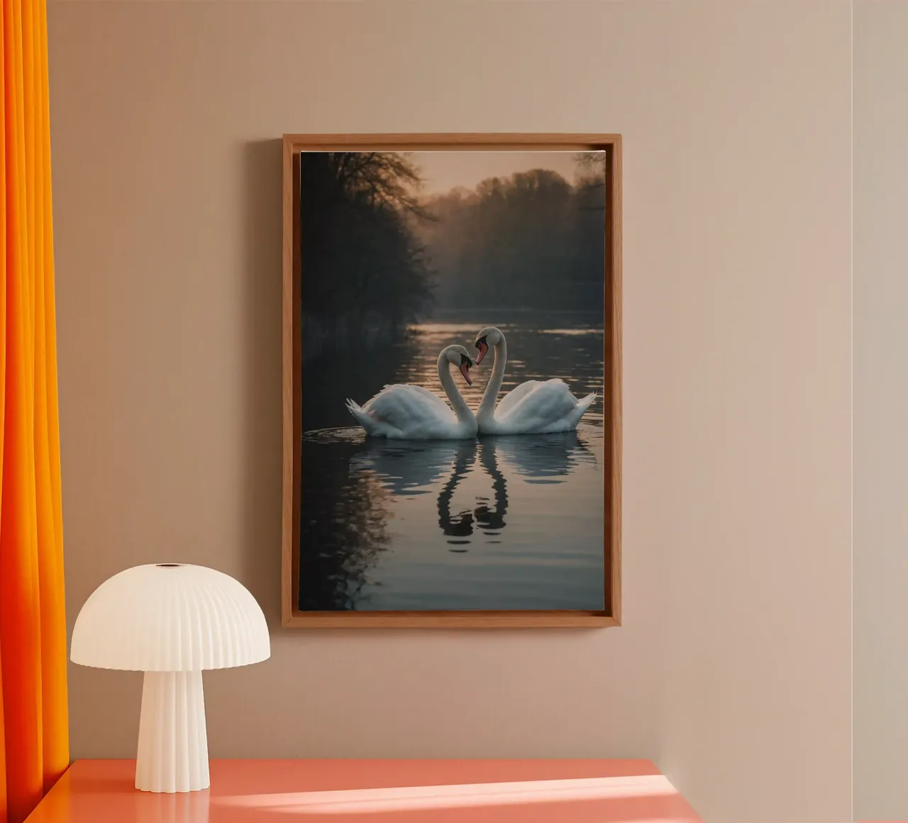 Cigni in un lago calmo all'alba | Work 6 | Limited tela con Cornice a cassetta da Paws & Portraits