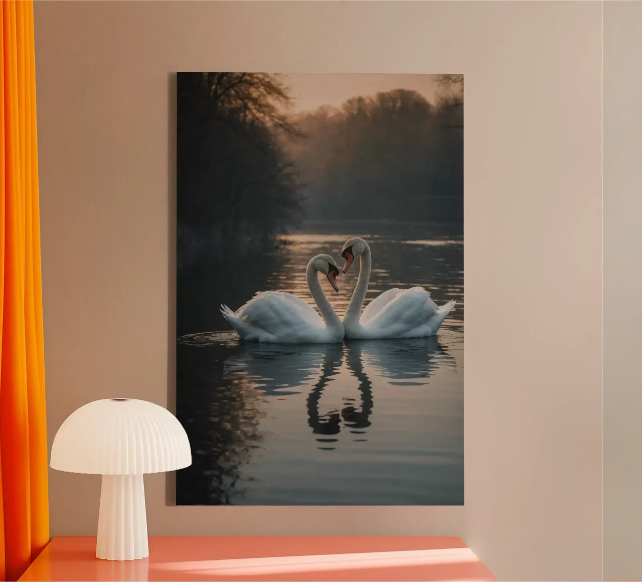 Cigni in un lago calmo all'alba | Work 6 | Limited tela con Cornice a cassetta da Paws & Portraits