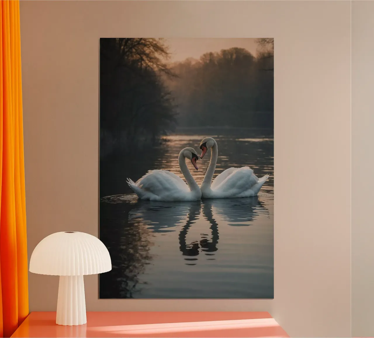 Cigni in un lago calmo all'alba | Work 6 | Limited poster con telaio in legno da Paws & Portraits
