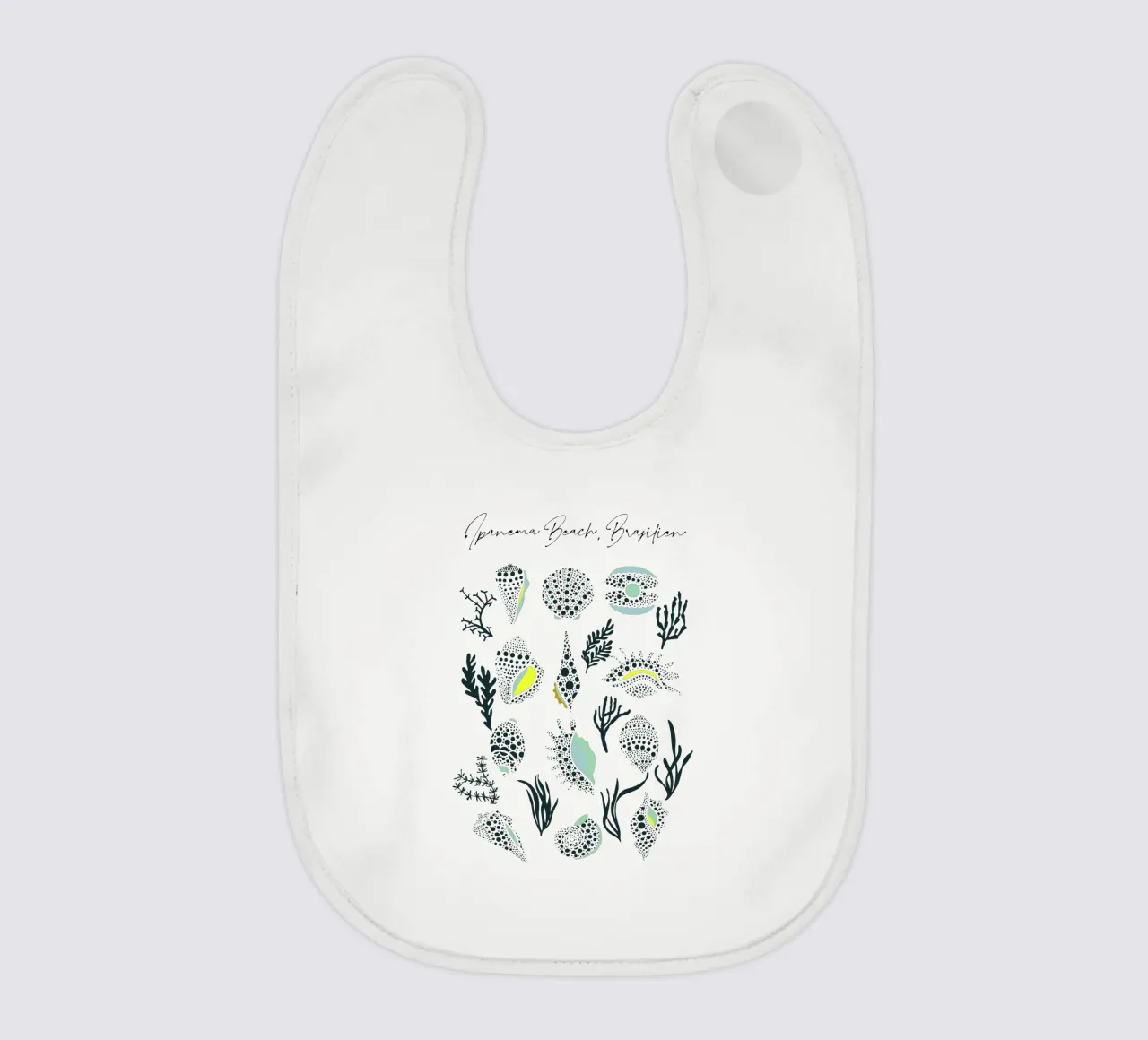 Ipanema Beach seashell pattern baby slabbetje van annick