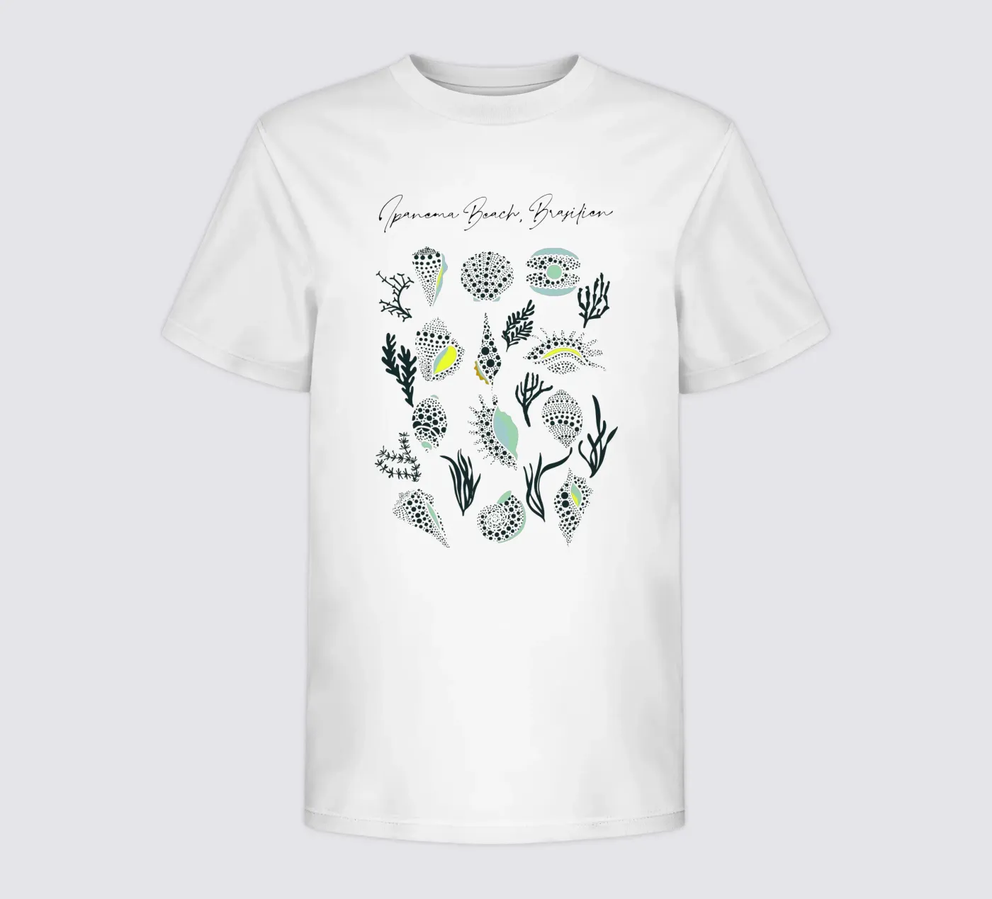 Ipanema Beach seashell pattern kids t-shirt by annick
