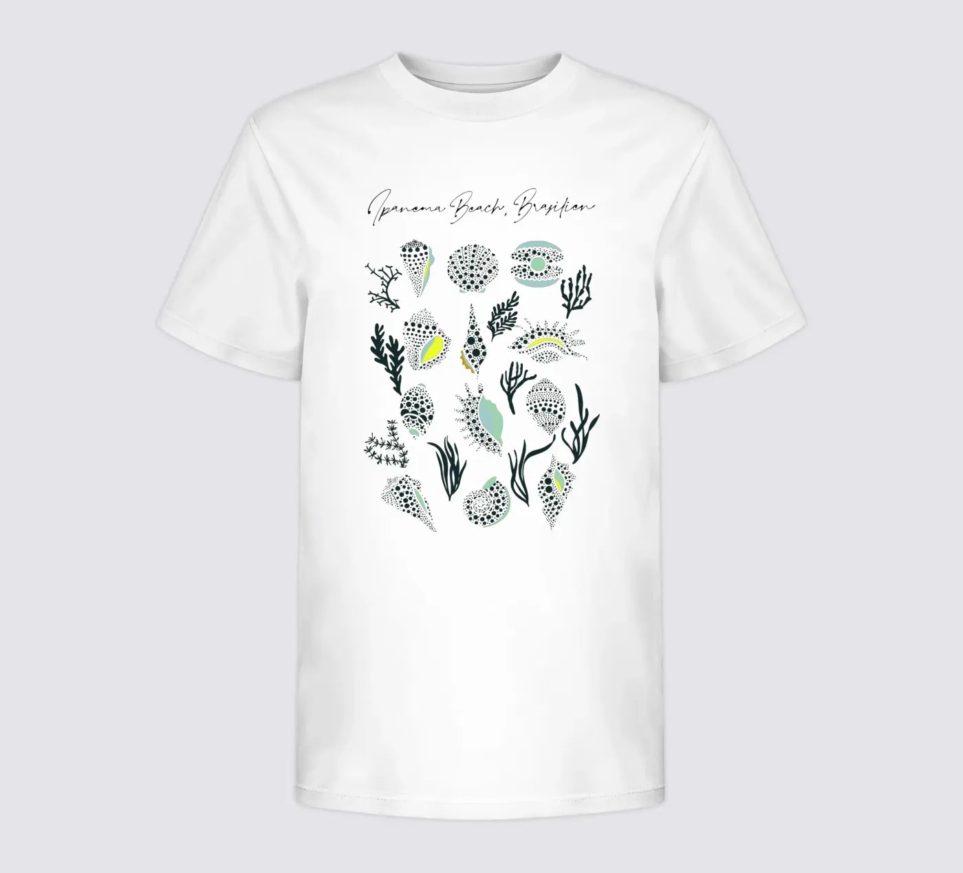 Ipanema Beach seashell pattern kids t-shirt by annick