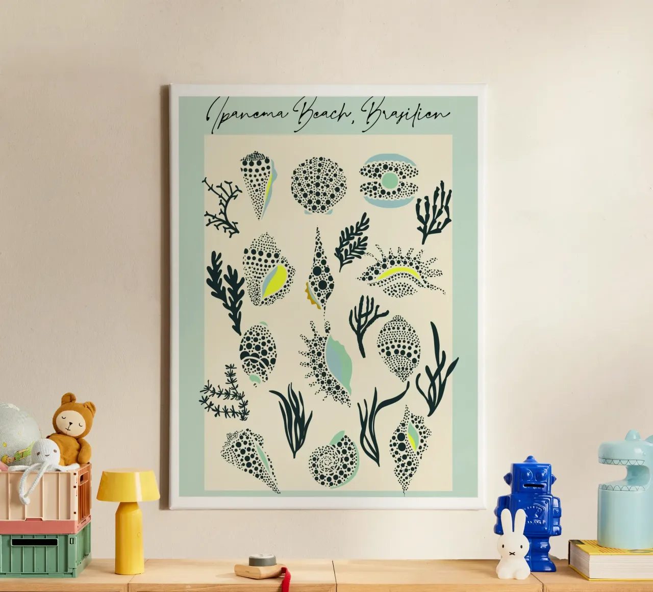 Ipanema Beach seashell pattern canvas by annick