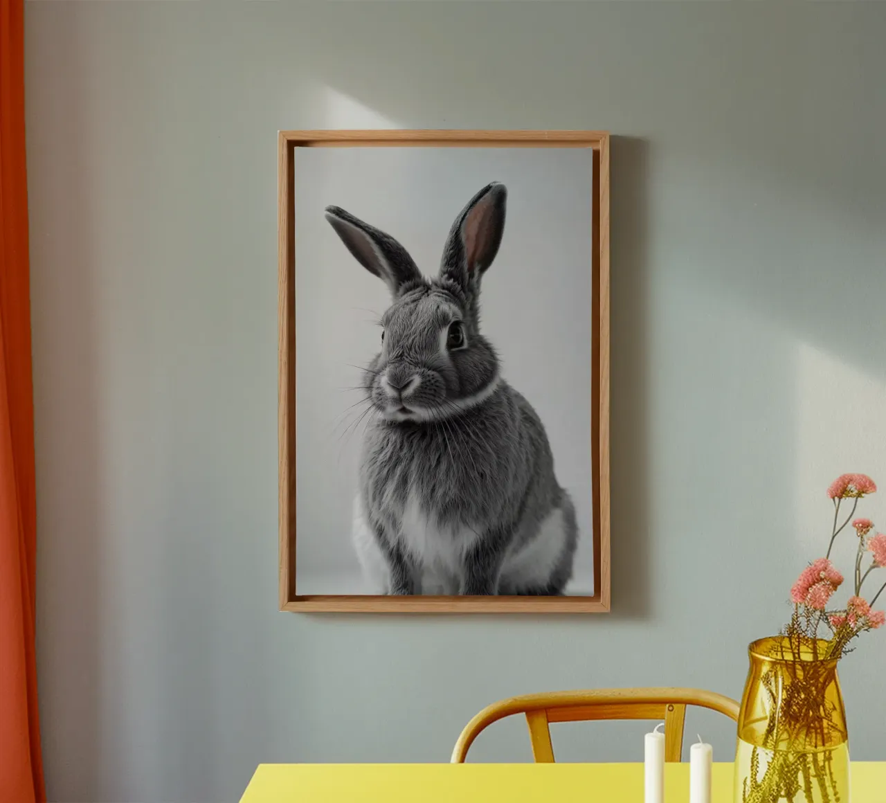 Portrait of a grey rabbit with white fur | Work 46 canvas with Floater frame by Paws & Portraits