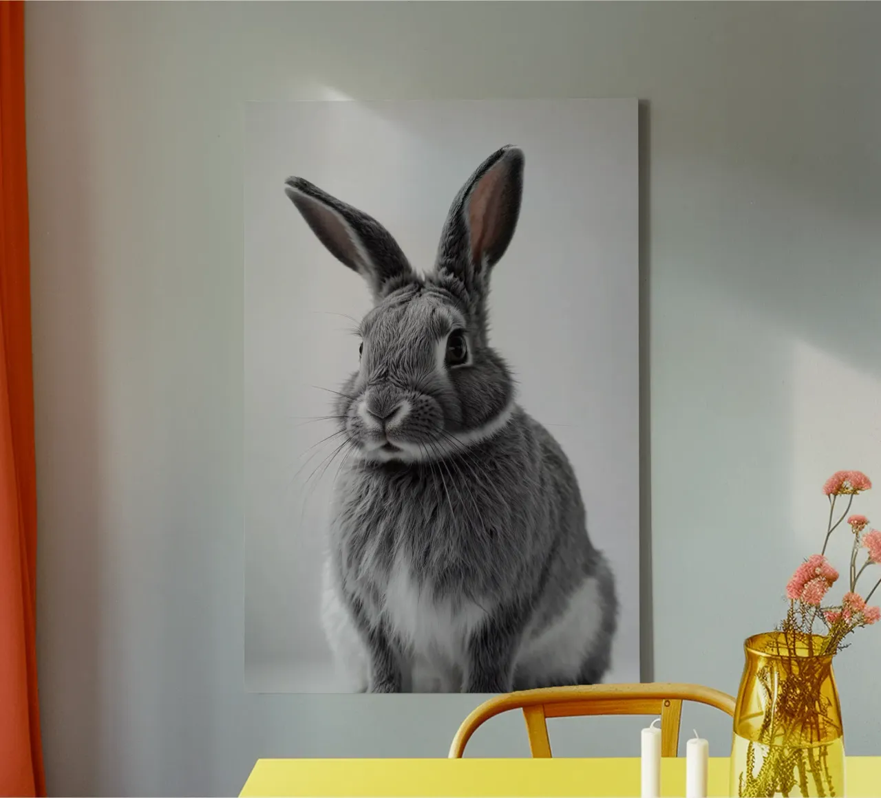 Portrait of a grey rabbit with white fur | Work 46 canvas with Floater frame by Paws & Portraits
