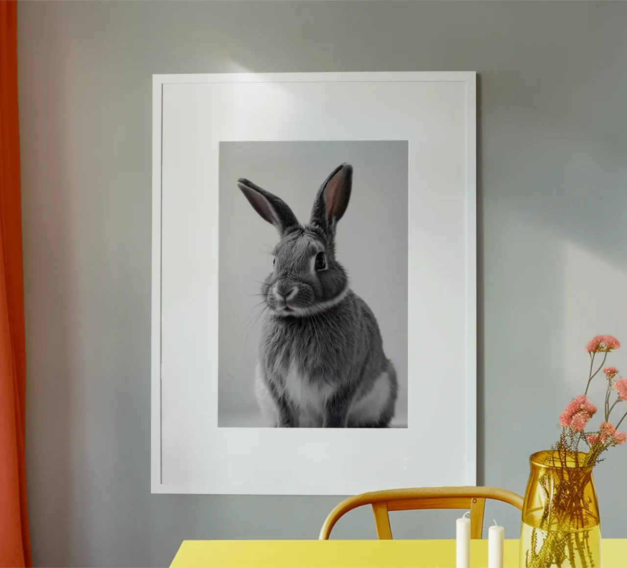 Portrait of a grey rabbit with white fur | Work 46 hahnemühle by Paws & Portraits