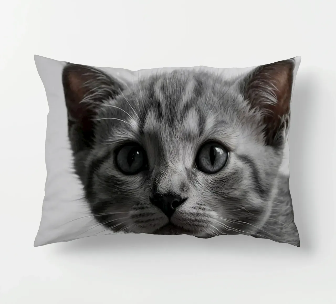 Ritratto di un gattino grigio con occhi intensi | Lavoro 47 cuscino da Paws & Portraits
