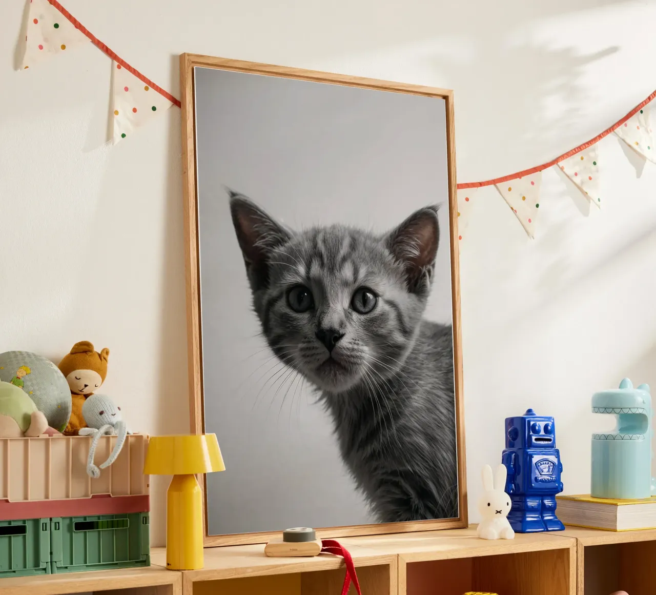 Ritratto di un gattino grigio con occhi intensi | Lavoro 47 plexiglass da Paws & Portraits