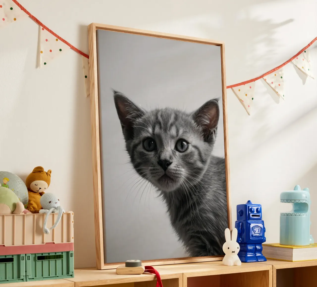 Portrait of a grey kitten w/ intense eyes | Work 47 canvas with Floater frame by Paws & Portraits