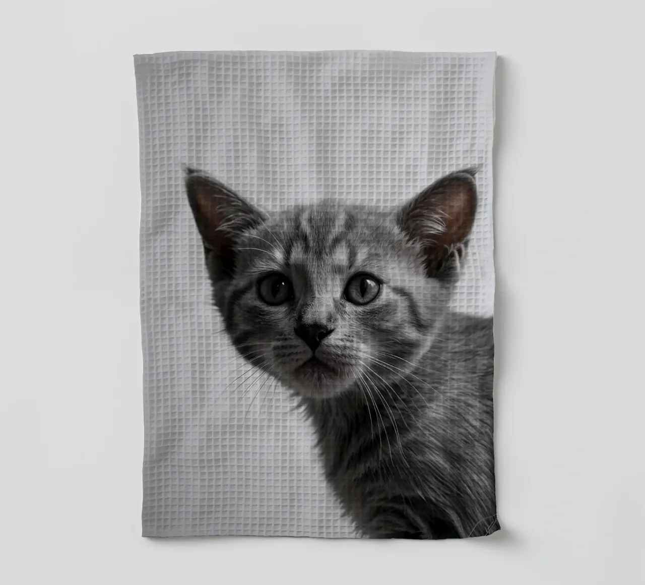 Portrait d'un chaton gris avec des yeux intenses | Oeuvre 47 torchon de Paws & Portraits