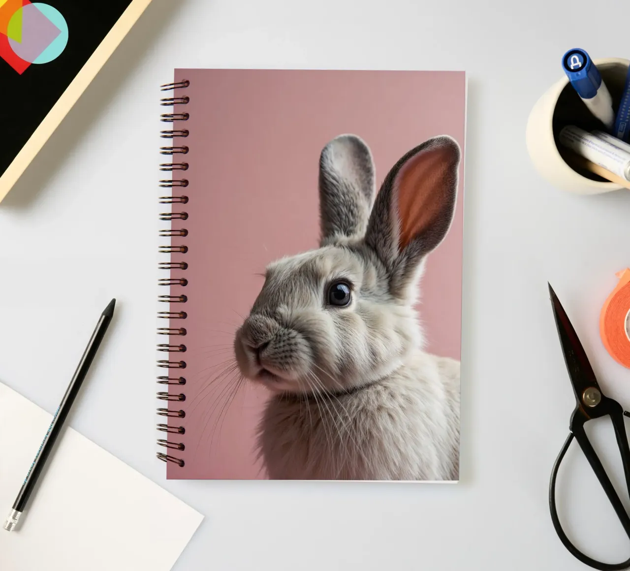Portrait of a curious hare | Work 49 spiral notebook by Paws & Portraits