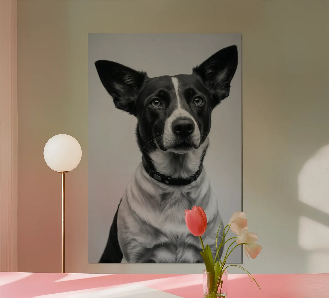 Ritratto di un cane dallo sguardo attento | Lavoro 50 poster con telaio in legno da Paws & Portraits