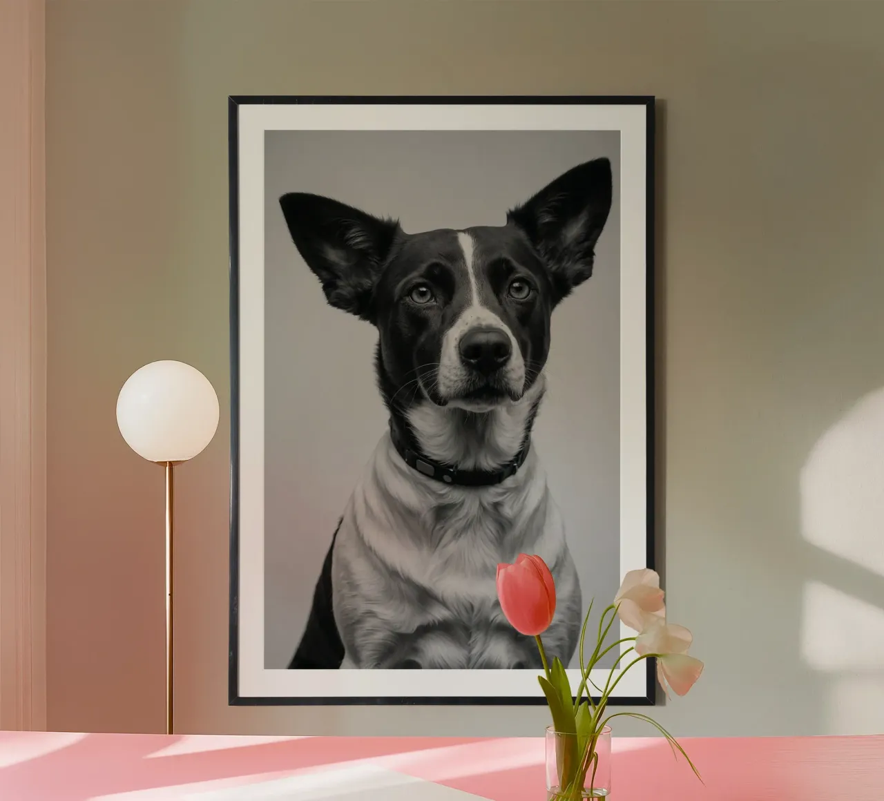 Ritratto di un cane dallo sguardo attento | Lavoro 50 poster con telaio in legno da Paws & Portraits