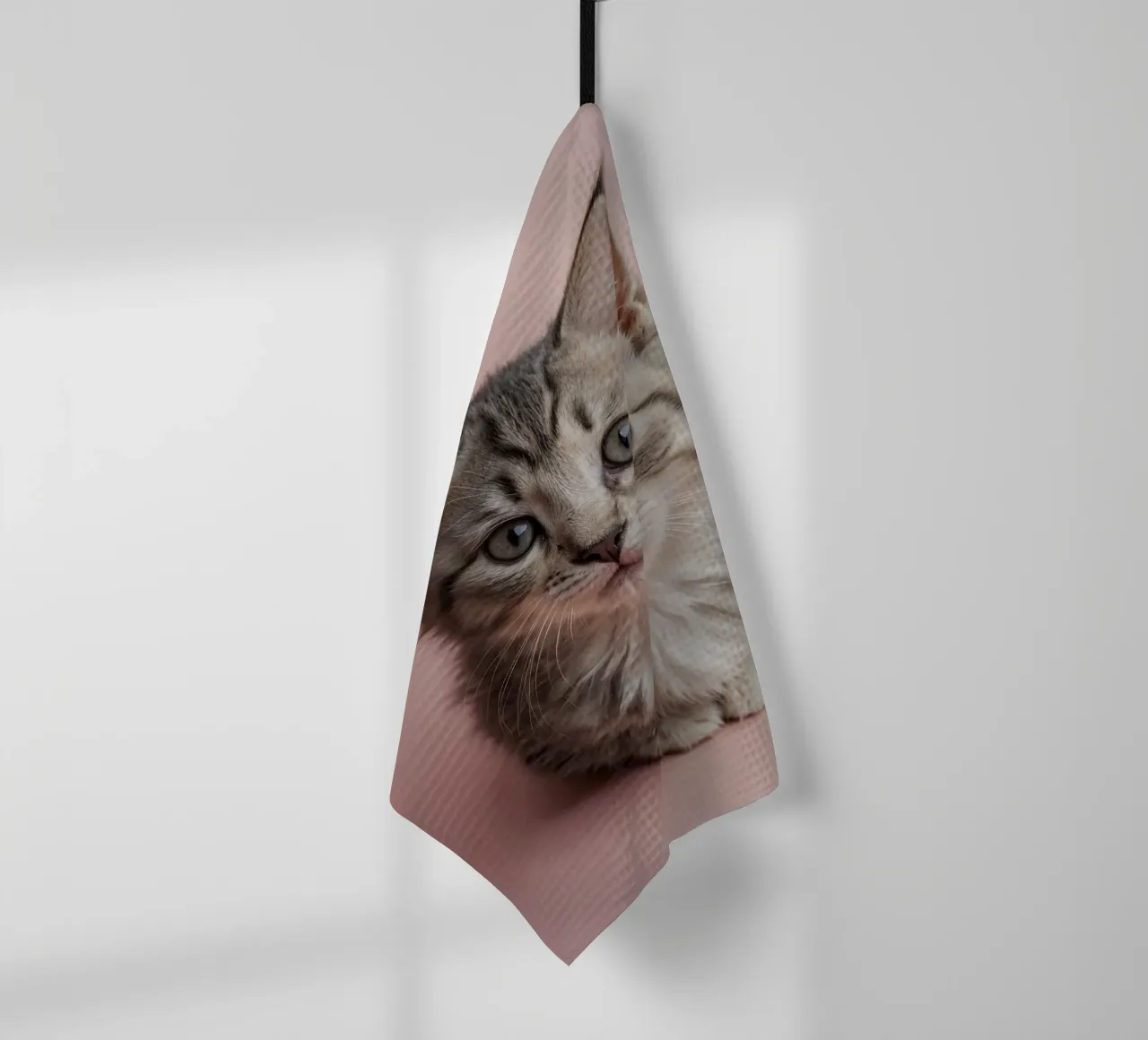 Portrait of a kitten on a pink background | Work 55 tea towel by Paws & Portraits