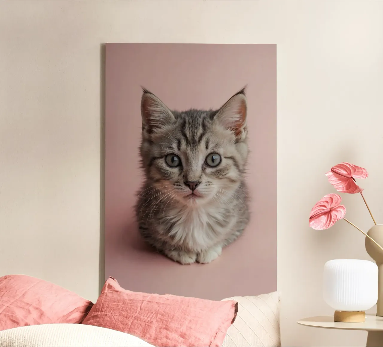 Portrait of a kitten on a pink background | Work 55 canvas with Floater frame by Paws & Portraits