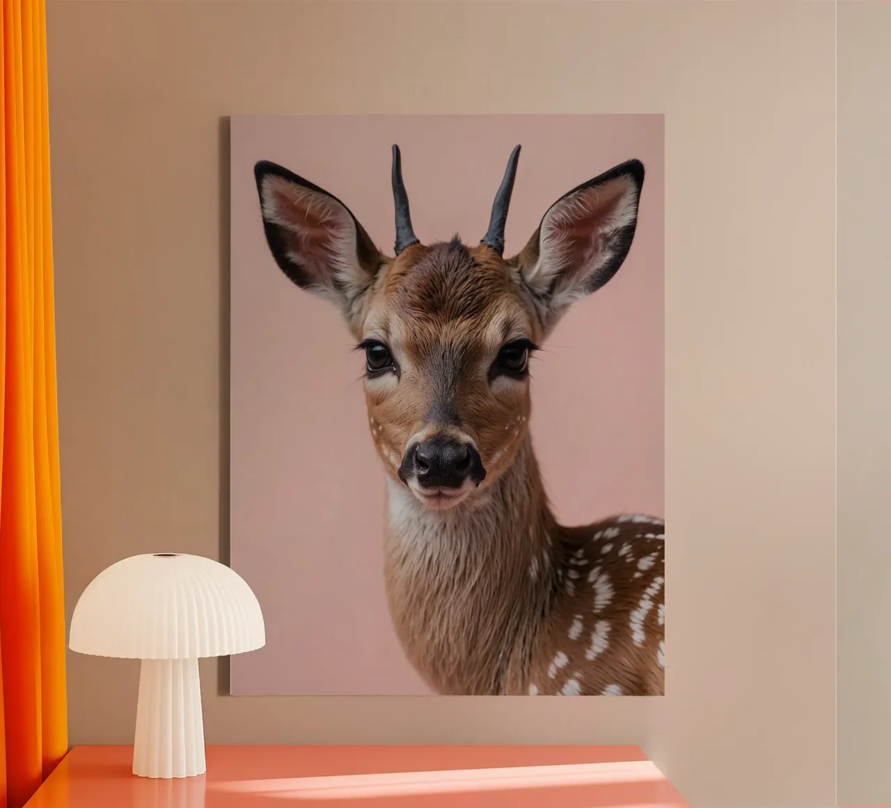 Portrait of a young roebuck with first horns | Work 57 canvas by Paws & Portraits