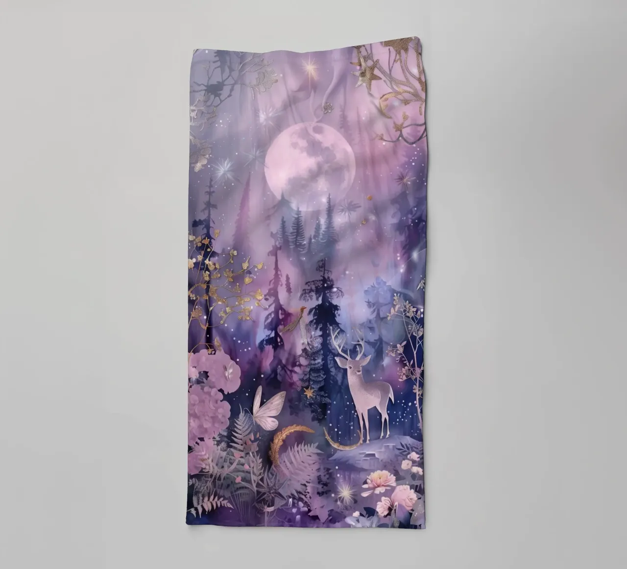 Winter Full Moon Forest Celestial Magical White Christmas towel by Gentle Echoes Art