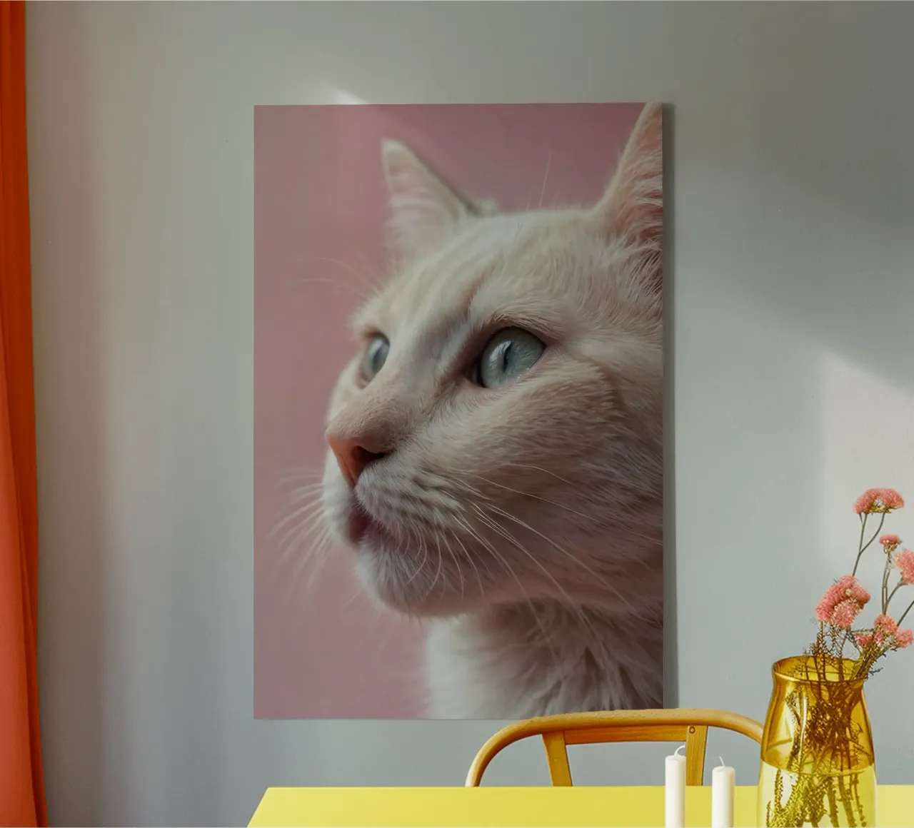 Close-up of a white kitten | Work 60 canvas with Floater frame by Paws & Portraits