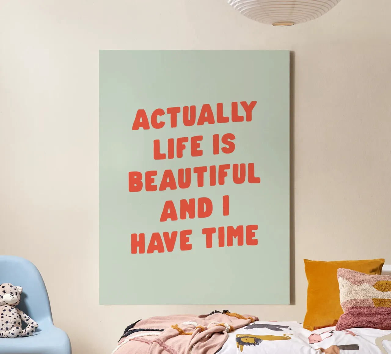Eigenlijk is het leven mooi en heb ik tijd Typografie Ontwerp canvas met Baklijst van THE MOTIVATED TYPE
