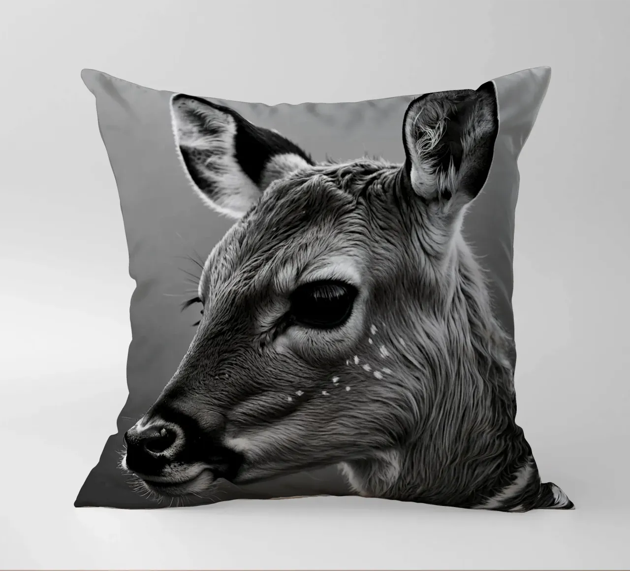 Black and white portrait of a fawn | Work 62 decorative cushion by Paws & Portraits