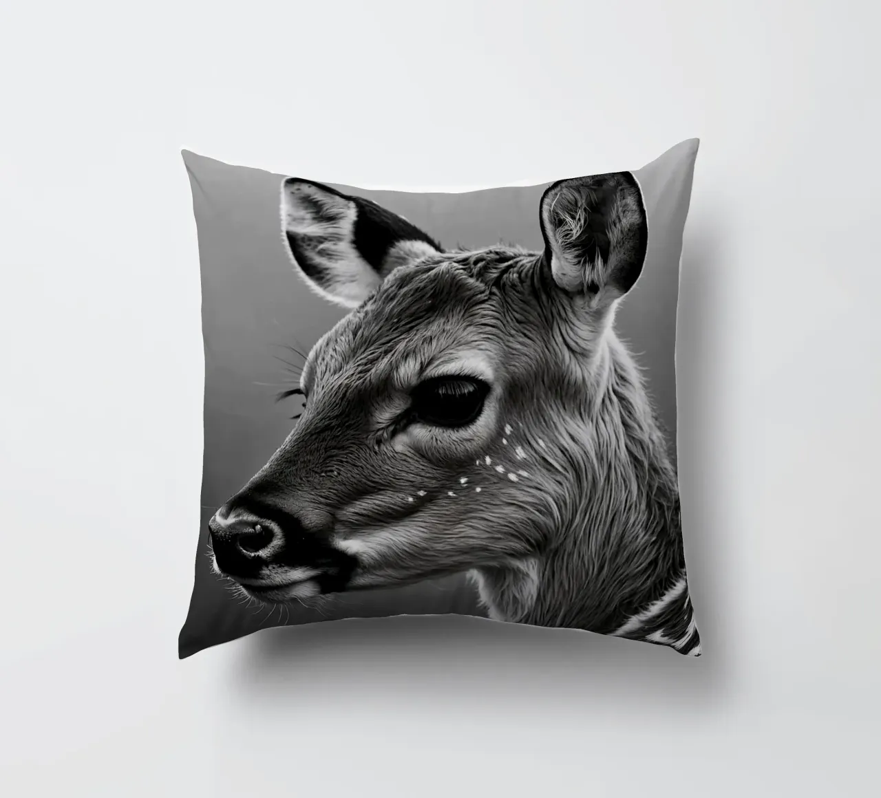 Black and white portrait of a fawn | Work 62 decorative cushion by Paws & Portraits