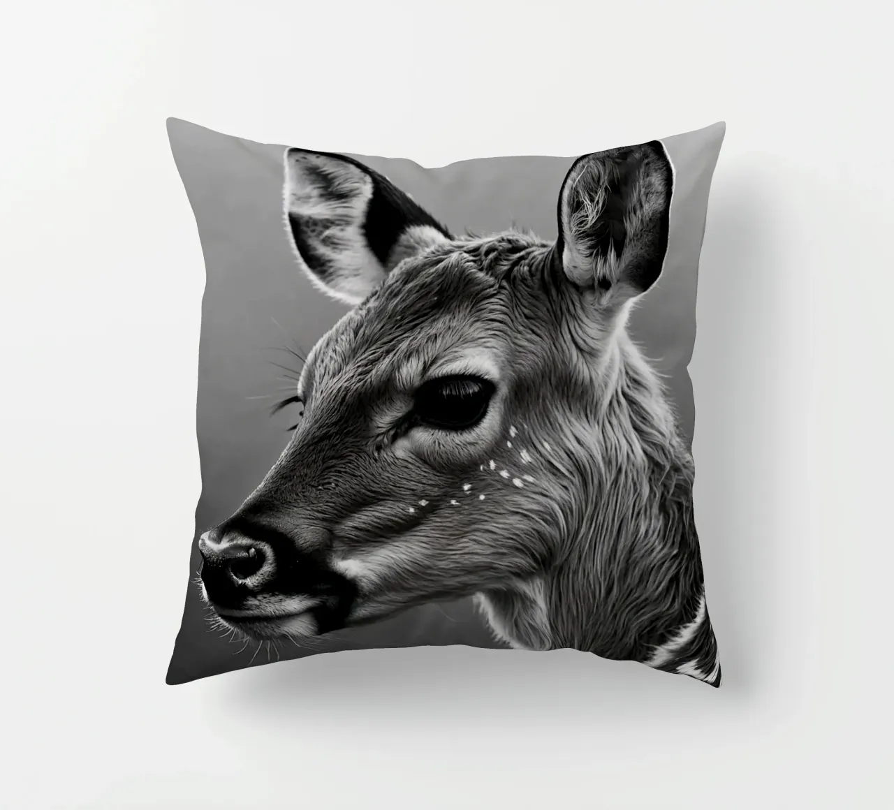 Black and white portrait of a fawn | Work 62 decorative cushion by Paws & Portraits