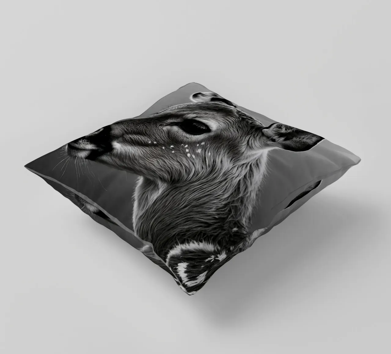 Black and white portrait of a fawn | Work 62 decorative cushion by Paws & Portraits