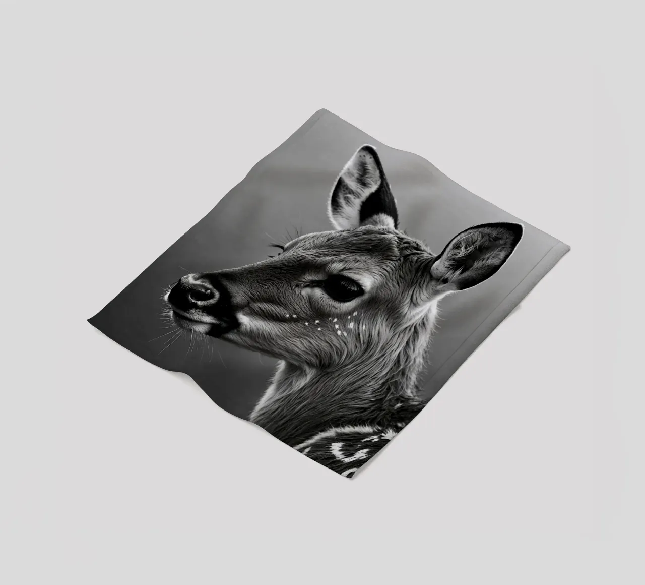 Schwarz-Weiß Porträt eines Rehkitzes | Werk 62 Fleecedecke von Paws & Portraits