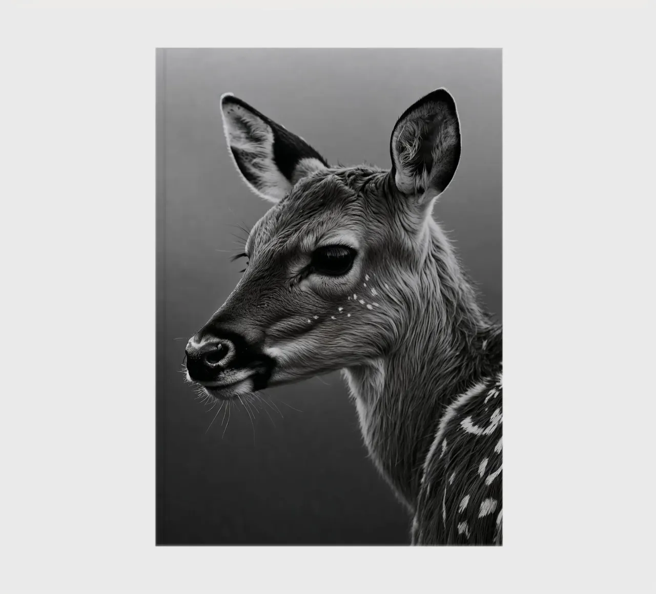 Black and white portrait of a fawn | Work 62 notebook by Paws & Portraits