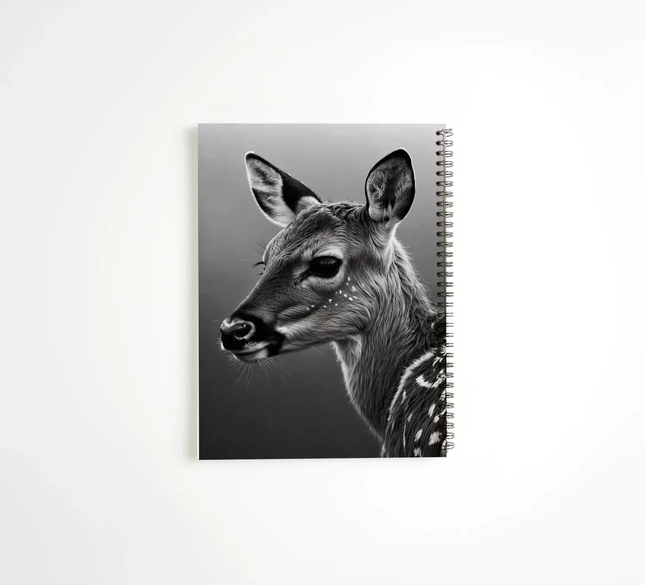 Portrait en noir et blanc d'un faon | Oeuvre 62 carnet à spirale de Paws & Portraits