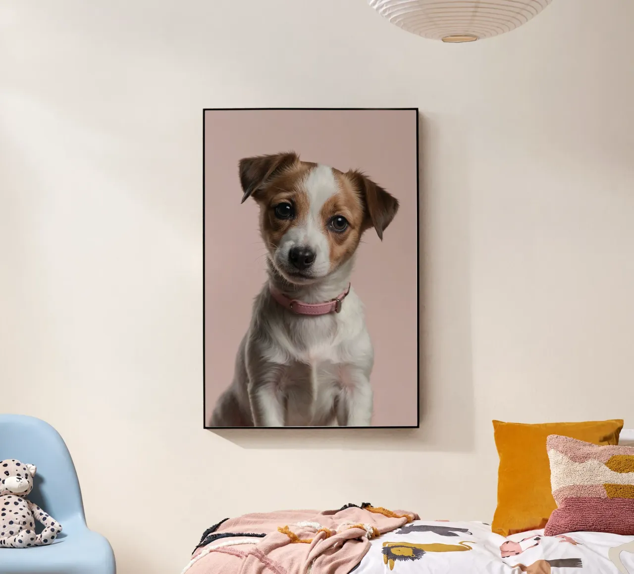 Porträt eines jungen Welpen mit rosa Halsband | Werk 63 Acryl-Glas von Paws & Portraits